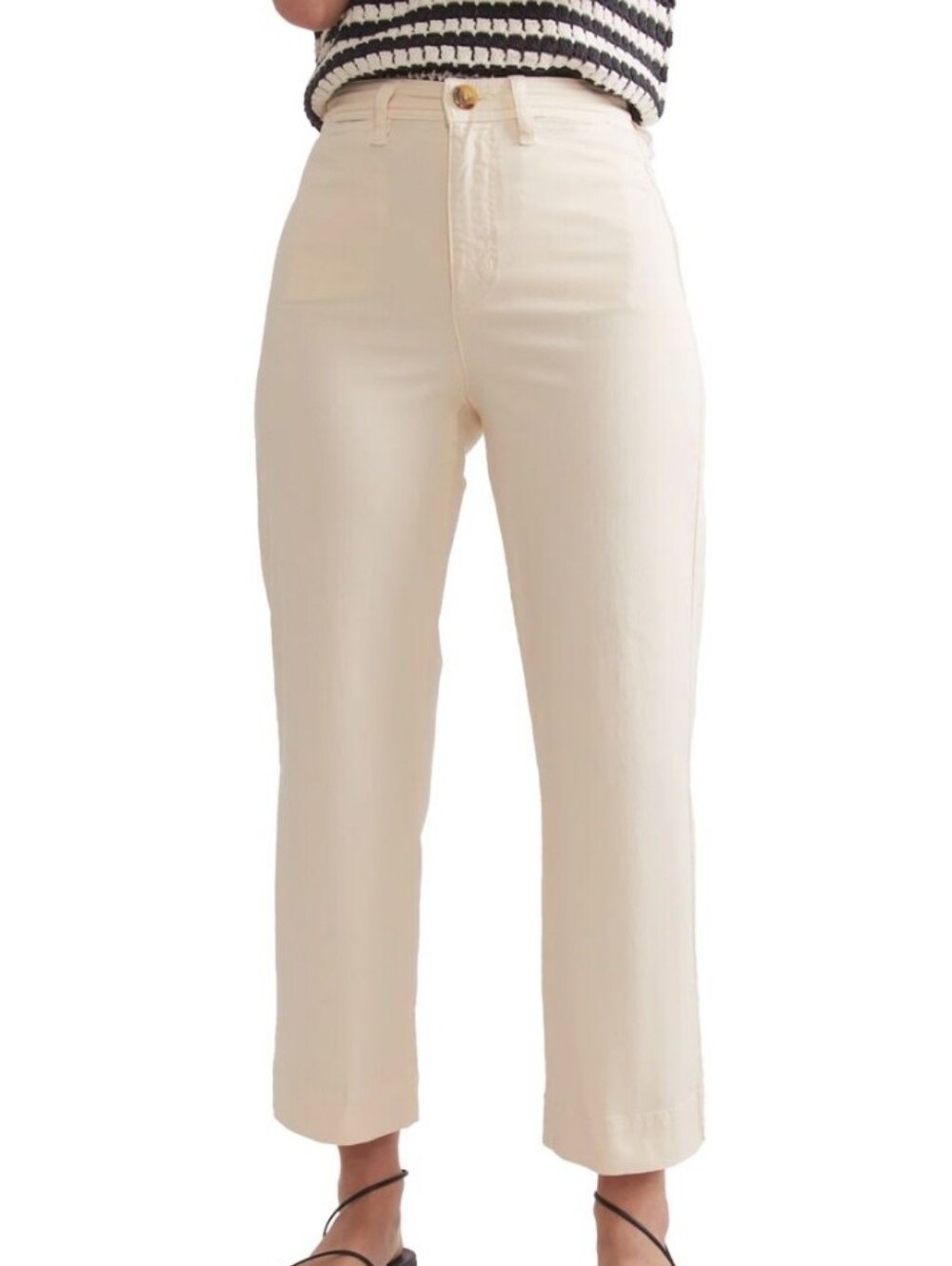 Marine Layer Women Bridget High Waist Wide Leg Crop Pant Cream Sz6 Minimalist